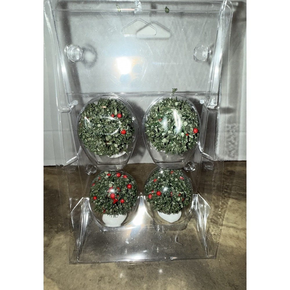 Set Of Four  miniature Christmas Village topiaries trees‎ in pots Holiday Decor
